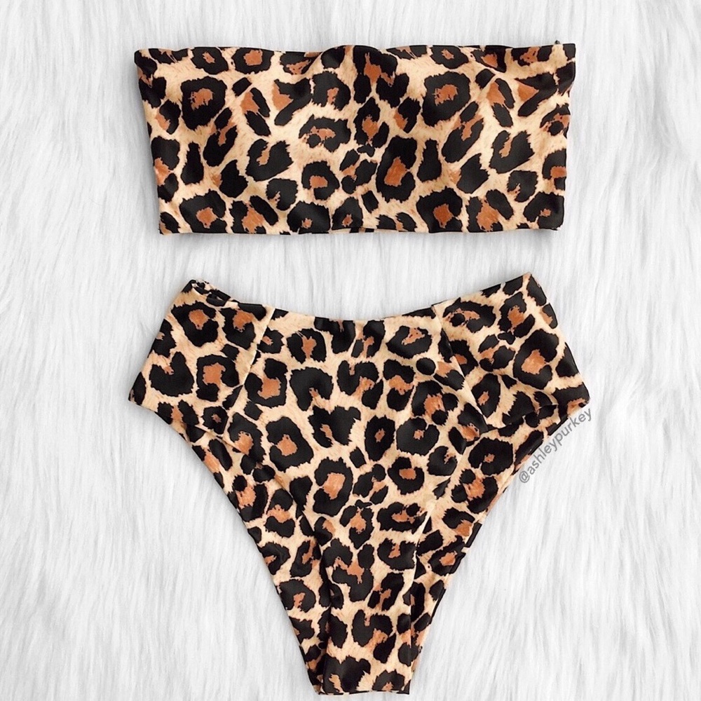 ❤️SALE❤️ Brown leopard bandeau high waisted bikini